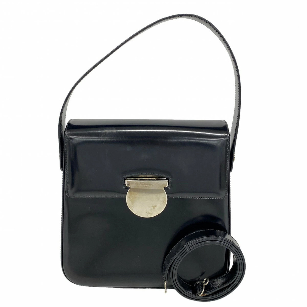 Salvatore Ferragamo Handbag Gancini Enamel Black bag